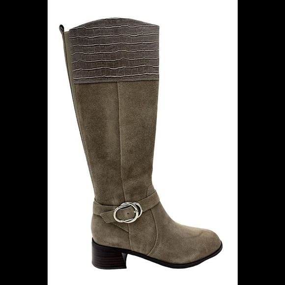 Marc Fisher Medium Calf Suede Boots Hailin Taupe - Wide - Picture 1 of 5
